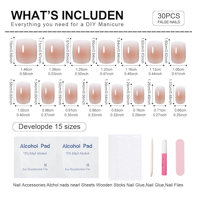 XZMeiLun Press On Nail, French Tip Chrome Acrylic Press On Nails Short Square, Designer Reusable Glazed Fake Nails, Glossy Soft Gel Nails Wedding and Party, Stick On Glue On Nails Press Ons for Women