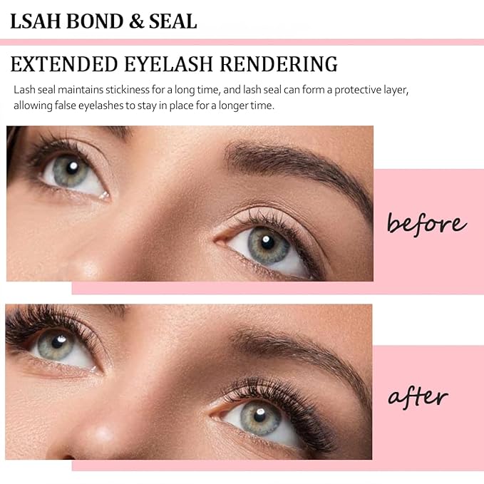 Lash Bond and Seal Kit 2Pcs DIY Lash Extension Waterproof Lashe Cluster Glue 72h Hold Portable Individual Lash Glue for Eyelash Extensions Beginners Black Bond&Clear Seal(5ml+5ml）