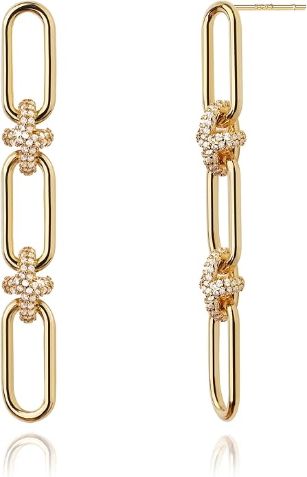 OZEL 14K Gold & Silver Plated Paperclip Chain Earrings with Cubic Zirconia – Dangle, Hoop, Huggie, Stud Styles – Women’s Fashion Jewelry Gift