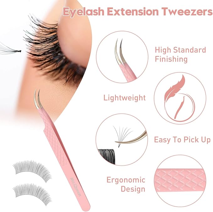 Ms.Queen Volume Lash Tweezers Set,2Pcs Fiber Tip 45 Degree Volume and Curved Isolation Eyelash Extension Tweezers