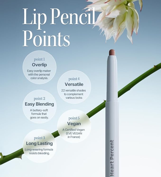 Heart Percent Dote On Mood Lip Liner Pencil, Long-Lasting Creamy Lip Crayon Smooth Lipliner Retractable Lipstick Overlip Line Color 0.8g, #07. Dry Rose
