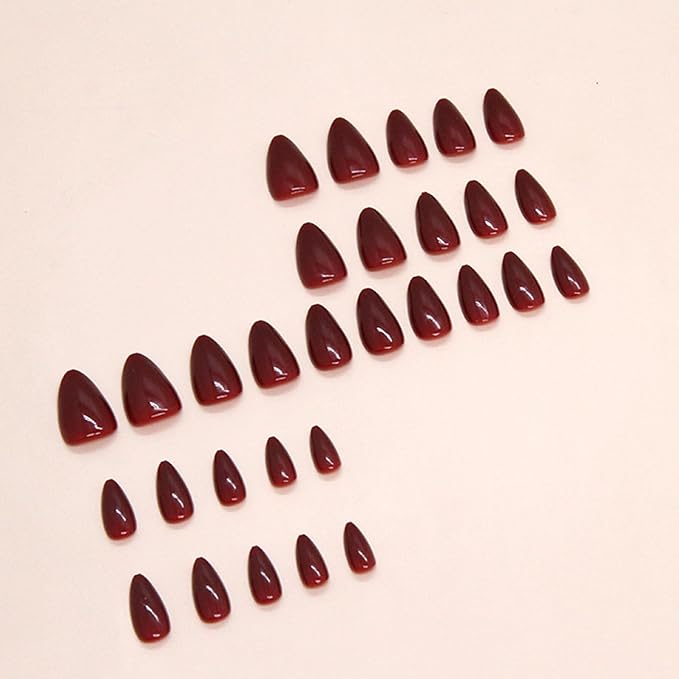 JONKASIPA French Pointed Almond Fake Nails, Reusable Nail Sets, Red Fake Nails, Press On Nails for Women