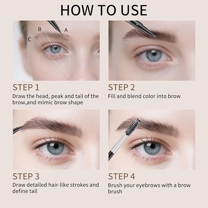 Microblading Eyebrow Pencil,2-in-1 Dual-Ended Eyebrow Pen with 2 Tip brow pen and Precise Brush-Tip,Brow Pen for Natural Waterproof and Long-Lasting Brows (Black brown)