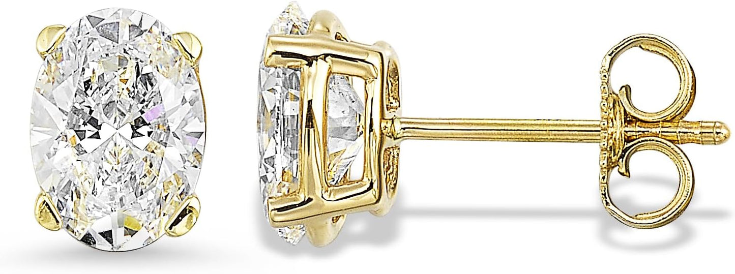 2/3 to 2 Carat Lab Grown Diamond Oval Stud Earrings for Women in 14k White or Yellow Gold (G-H Color, VS1-VS2 Clarity, cttw) 4-Prong Setting Push Back Studs by Carbon Atelier