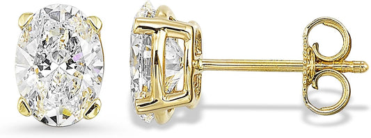 2/3 to 2 Carat Lab Grown Diamond Oval Stud Earrings for Women in 14k White or Yellow Gold (G-H Color, VS1-VS2 Clarity, cttw) 4-Prong Setting Push Back Studs by Carbon Atelier