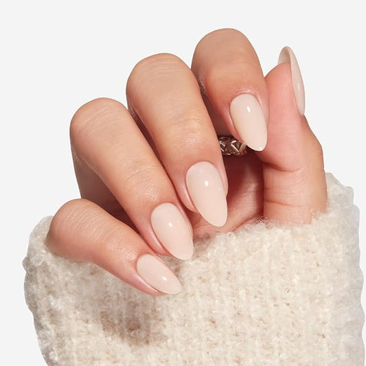 Modelones White Nude Press on Nails, Valentines Short Almond Fake Nails, Reusable Nail Kit with Nail Glue Adhesive Tabs Mini Nail File, Nails Press Ons 32Pcs 16 Sizes, Women Girl Gift