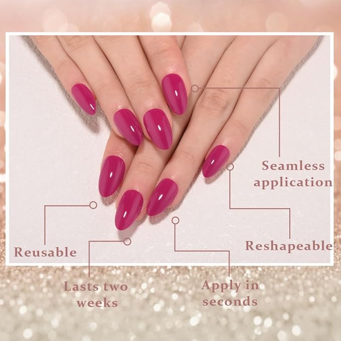 evpct Rose Red Glossy Press on Nails Short Almond, Glossy Fake Nail Stick on Nail for Women Gift with Kit, Salon Quality Soft Gel Stick on Acrylic False Nails Reusable Full Cover for Women Manicure