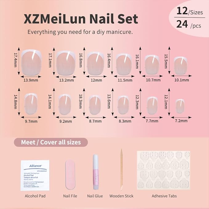 XZMeiLun White French Tip Press On Nails, Extra Short Square Designer, Reusable Acrylic Fake Nails with Glue, Glossy Soft Gel Nails for Wedding and Party, Stick On Glue On Nails for Women - Gift