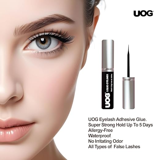 UOG (United One) Eyelash Adhesive Glue - Super Strong Hold for Up to 5 Days | Waterproof, Allergy-Free, and Odorless | Brush-On False Lash Extension Glue| No Irritation or Itching (Black)