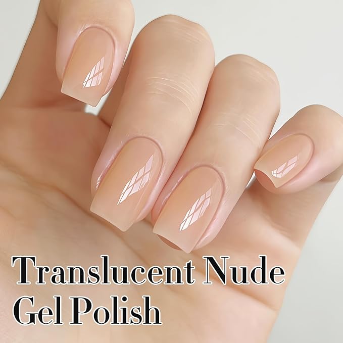 Double Rhythm Translucent Gel Polish Sheer Neutral Natural Light Milky Same Color Same Bottle 15ML Jelly UV Polish Nail Art DIY at Home (Translucent Nude-A1424)