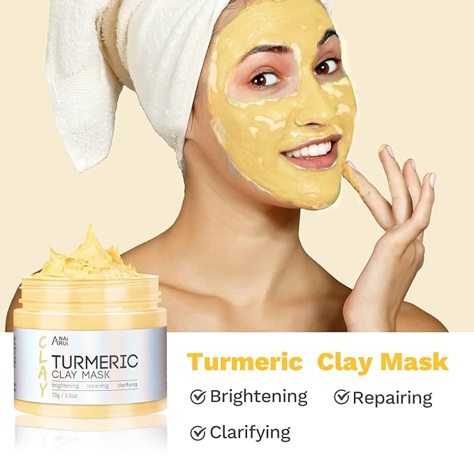 ANAI RUI 3 Pcs Face Mask Set - Turmeric Clay Mask - Green Tea Face Mask - Dead Sea Mud Mask for Oily Skin, Blackheads & Pores - Spa Gift Set Self Care Valentines Day Gifts for Women (2.5 oz Each)
