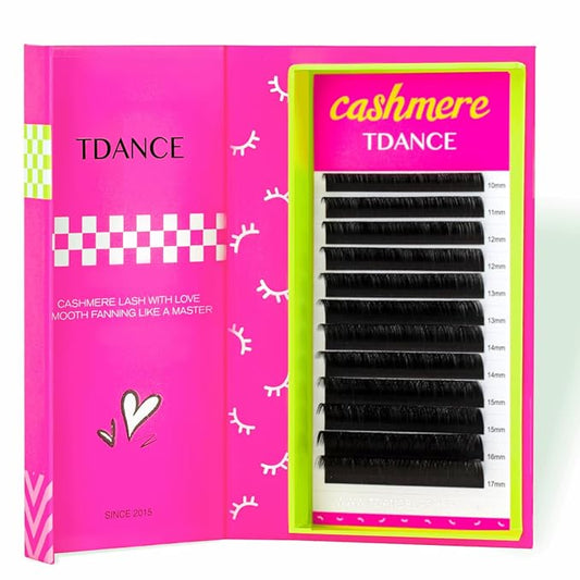 TDANCE Cashmere Lash Extensions Super Soft Classic Lash Extension 0.03mm Thickness CC Curl Single Length 14mm Individual Volume Lash Extensions for Professional Salon Use(0.03-CC,14mm)