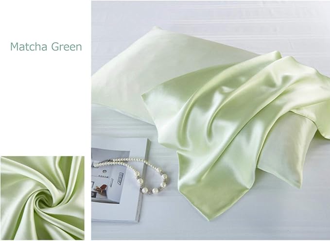 Mulberry Silk Pillowcases Set of 2, Hypoallergenic Satin Pillow Covers for Hair and Skin, with Hidden Zipper, Both Side 100% 19 Momme Silk (Fruit Green,King)
