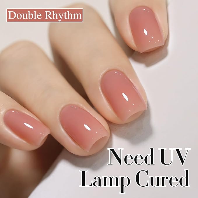 Double Rhythm Gel Polish 15ML Jelly Sheer Pastel Light Milky Color Pearl White Bottle 1 PC 0.5 OZ Full Size Nail Art Salon at Home (Milky Pink Nude-D1321)