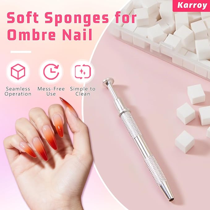 Karroy Soft Sponges for Painting Nail Gel with Grabber, Professional Grabbing Tools for Ombre Gradient Painting Gel Nails Sponges Patting Brush (100PCS Sponges & Grabber)