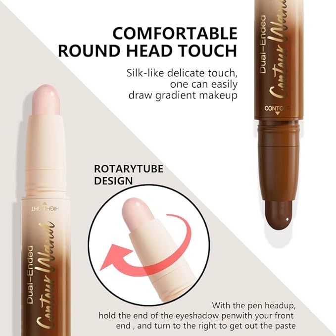 Dual-Ended 2-in-1 Cream Contour & Highlighter Stick Makeup For Face & Body – Waterproof, Long-Lasting, Suitable for All Skin Tones, 03#Darker Nude + Light Pink