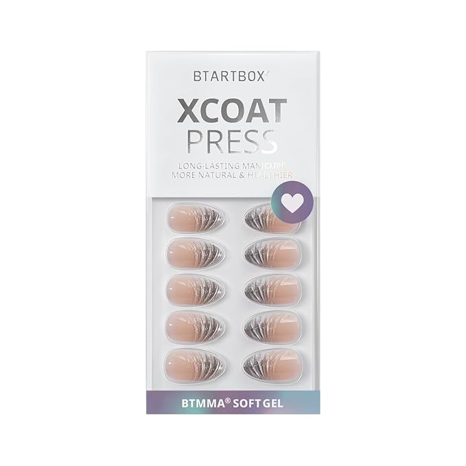 BTArtbox French Tip Press On Nails - Lamp-Curable 3D Sculpting Short Almond Press On Nails with Glue for Women, Semi-Transparent Soft Gel Glue On Nails in 16 Sizes - 32 Stick On Nails Kit, Exquiste