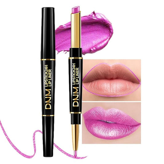 Kaely 2-in-1 Pink Metallic Shine Shimmer Lip Liner & Lipstick Combo Set Kit for Women, Lightweight Hydrating Formula High Impact Full Coverage Lipstick and Lip Liner Makeup Stains Gloss 19