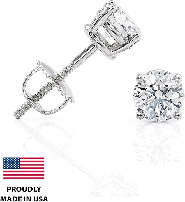 IGI Certified 1 to 10 Carat D-E Color and VS1-VS2 Clarity Lab Grown Diamond Stud Earrings for Women I 14k White Gold Earrings for Her I Secure Screw Back Made in USA by Beverly Hills Jewelers