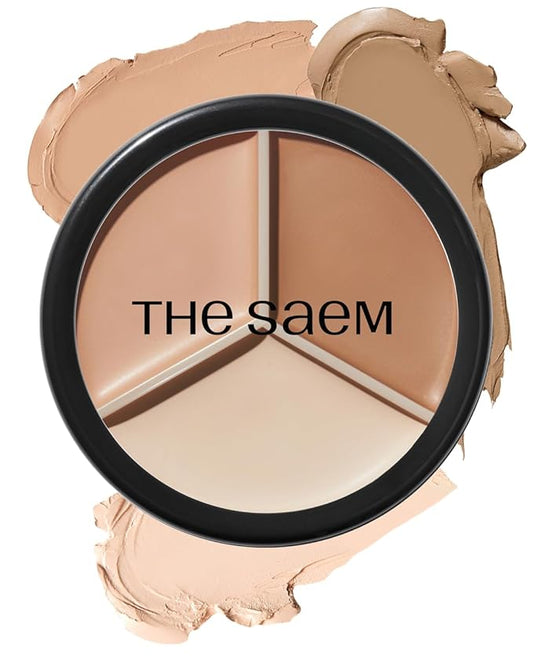 THESAEM Cover Perfection Triple Pot Concealer - 02 Contour Beige for 3D Facial Contouring - 3-Color Multi Concealer Palette with Shading & Highlighting - Korean Makeup with Sweet Almond Oil