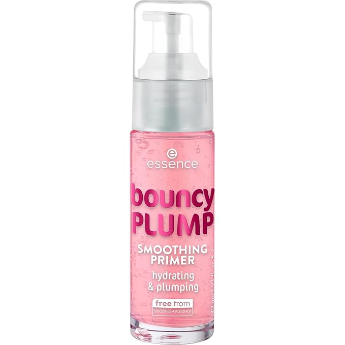 essence bouncy plump smoothing primer, pink, moisturising, smoothing, nourishing, natural, vegan, oil-free, alcohol-free, paraben-free