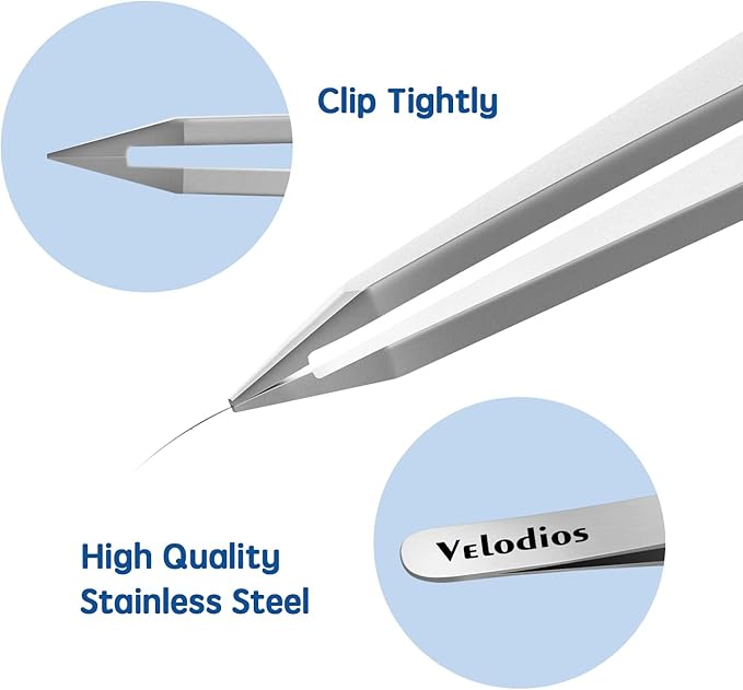 Velodios Pointed Tweezers for Women Facial Hair, Professional Stainless Steel Tweezers for Eyebrow, Chin Hair and Ingrown Hair Removal