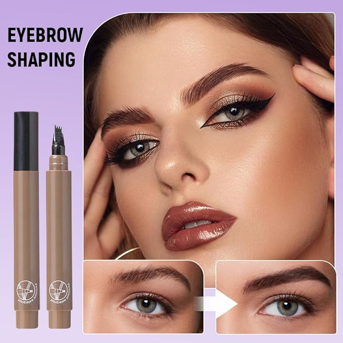 2026 Upgraded Magic Eyebrow Contouring Pencil, 3D Waterproof Microblading Eyebrow Pencils for Women, 4 Tipped Precise Medium Fine Brown Black Eye Brow Pen for Natural Makeup Eyebrow (grey 2PCS)