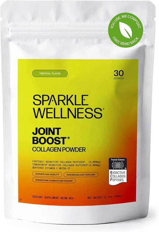 Sparkle Wellness FORTIGEL & TENDOFORTE Collagen Peptides | Collagen Powder with Calcium Ascorbate Vitamin C to Support Joint Mobility, Tendon & Ligament Health | Joint Boost (Tropical) [30-Serves]