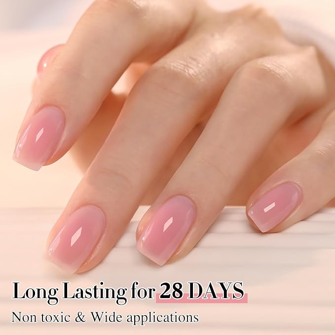 Double Rhythm 0.50 OZ Gel Polish Hema Free Same Color Same Bottle Golden Round Translucent Neutral Natural Milky 15 ML Jelly UV Polish Art DIY at Home (Light Pink-C1374)