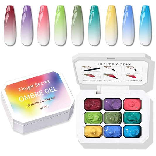 Karroy Sponge Pat Paint Nail Gel, 9 Colors Ombre Nails Gradient Gel Nail Blush Blooming Aura Nails Drawing Stripper Floral Painting Nail Art, No Wipe, UV/LED Curing (9 Colors J)