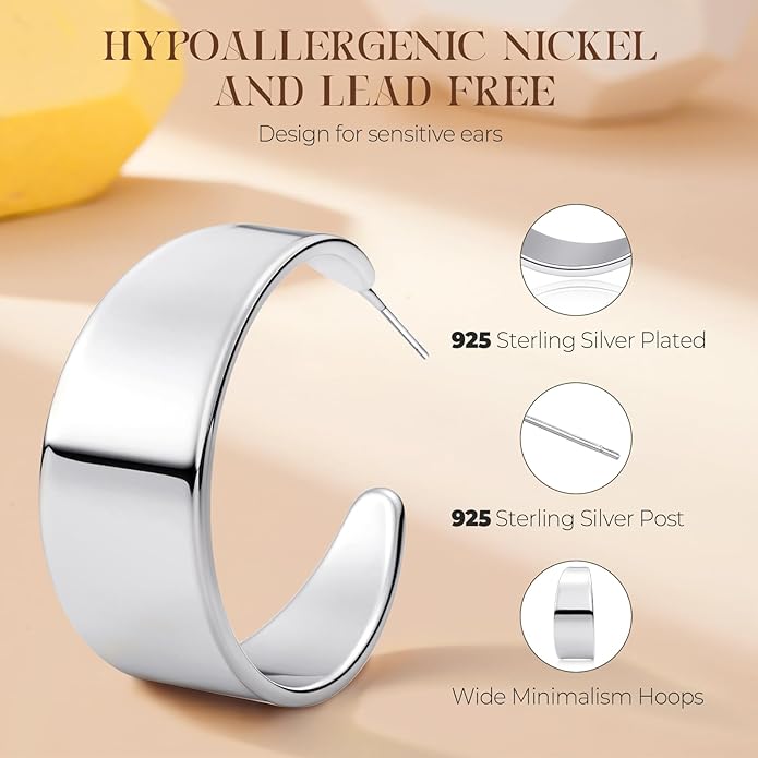 Eyeshock Chunky Gold Hoops Hypoallergenic Thick Statement Earrings for Women 18K Gold Plated Wide Hoop Earrings with Sterling Silver Post