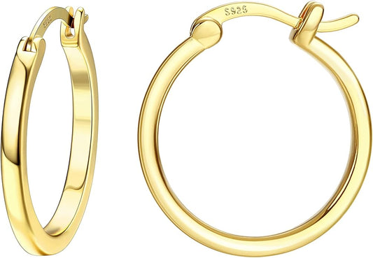 Hayoso 18K Gold Plated Hoop Earrings - 925 Sterling Silver Hoop Earrings Womens Hypoallergenic Hoops | Square Tube Hoop Earrings for Women 15mm/20mm/30mm/40mm