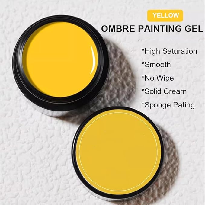 Karroy Sponge Pat Paint Nail Gel, Blending Colors Ombre Nails Gradient Gel Nail Blush Blooming Aura Nails Drawing Stripper Floral Painting Nail Art, No Wipe, UV/LED Curing 5ml 1PC (Yellow)