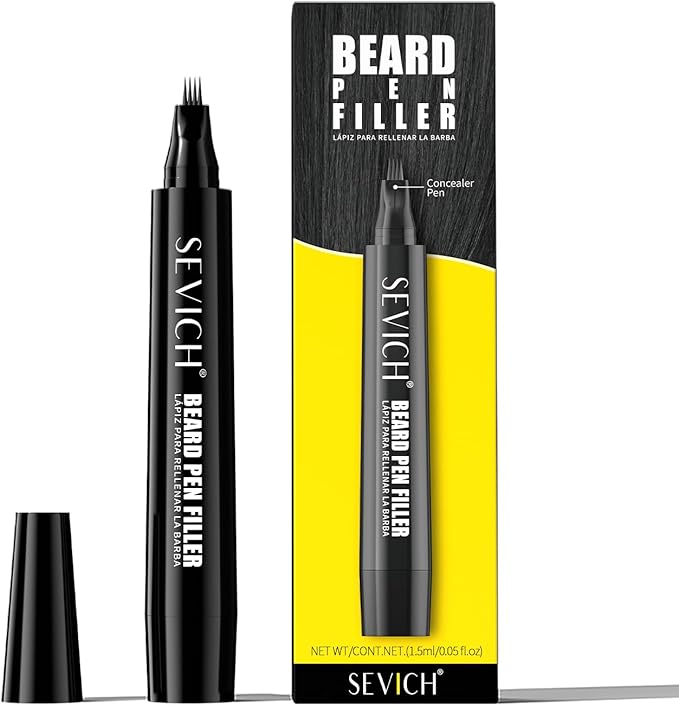 SEVICH Beard Pencil Filler for Men Black,Unique 4-Tip Beard Pen Resistant,Instantly Fills Sparse Areas & Covers Gaps,Waterproof & Sweat-Resistant,Natural Effects