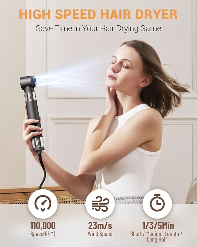 IBAYS Hair Dryer Brush 6 in 1 Hair Styler, 110,000 RPM High-Speed Negative Ionic Hair Dryer, Auto Curl Frizz-Free Blow Dryer Brush for Curling Volumizing Straightening Styling