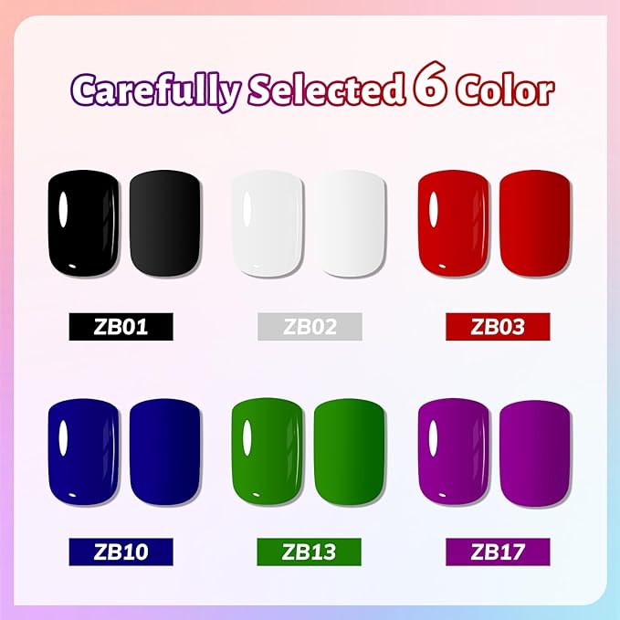 OpenLive 10ml Nail Polish Set 6 Colors Black White Red Deep Blue Dark Green Deep Purple All Seasons Neutral Color Quick Dry Nail Polish Set for Women Salon DIY Nail Art