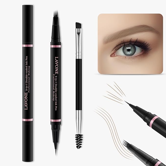 Eyebrow Pencil, 2-in-1 Waterproof Eyebrow Pen with 4 Tip Brow Pen and Ultra-Precise Brow Pencil, with Dual-ended Eyebrow Brush, Eyebrow Makeup for Natural Looking Eyebrows - Blonde