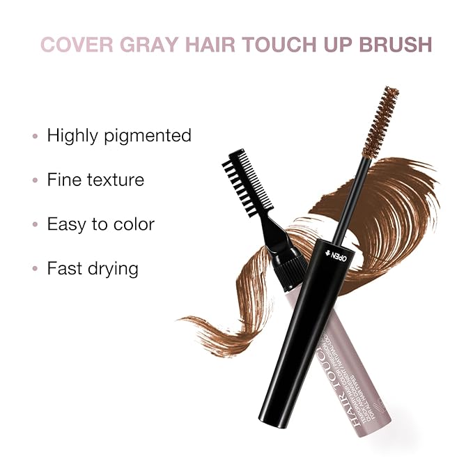 GEUUFEA Hair Mascara for Gray Hair, 3 In 1 Hair Color Concealer Stick with Precision Applicator, Temporary Hairline Filler, Multi-Purpose Mascara for Eyebrow and Beard（Light Brown）
