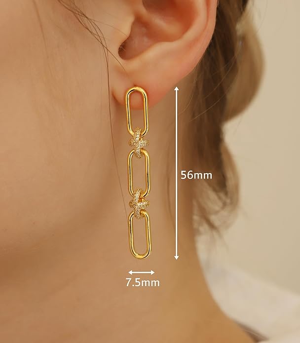 OZEL 14K Gold & Silver Plated Paperclip Chain Earrings with Cubic Zirconia – Dangle, Hoop, Huggie, Stud Styles – Women’s Fashion Jewelry Gift