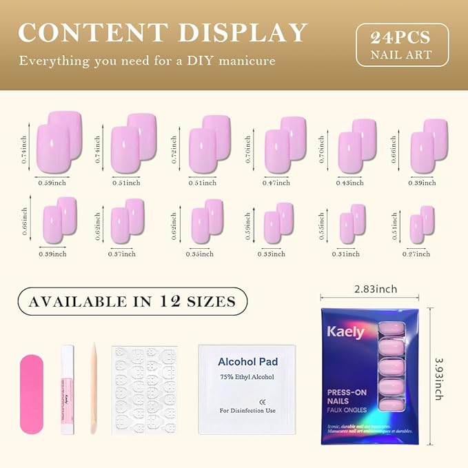 evpct Orchid Pink Short Square Glossy Press on Nails for Women Gift, Glossy Orchid Pink Fake Nail with Kits Manicure Kit, Soft Gel Full Cover Reusable Stick on Acrylic False Nails Perfectly Fit