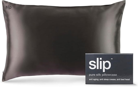 slip The Original Queen Pure Silk Pillow Case - 100% Pure 22 Momme Mulberry Silk - Queen Size Standard Pillow Case - Anti-Aging, Anti-BedHead, Anti-Sleep Crease, Charcoal (20" x 30")