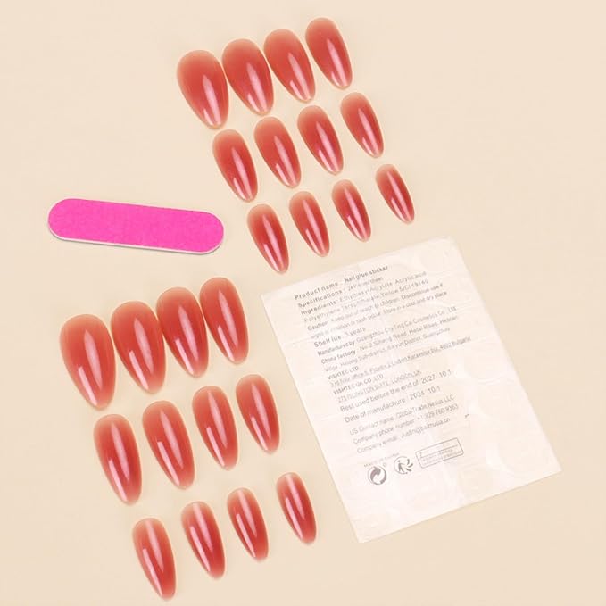 SHELWIN French Press On Nails Ready-To-Wear DIY Manicure Stick On Nails kit for Women 24 Pcs Short Medium Coffin Almond Shaped False Nails Gifts（Dreamy）