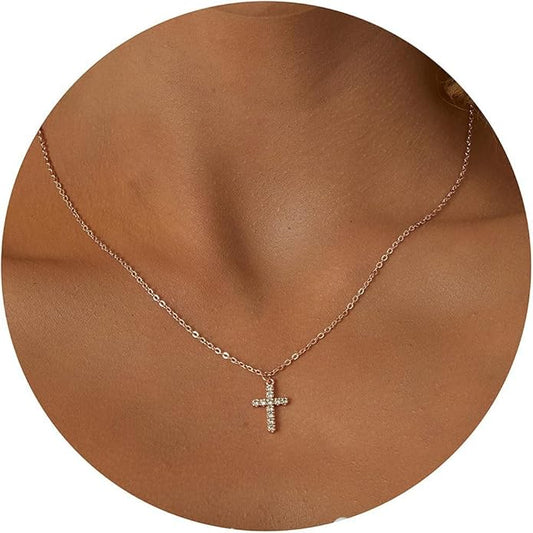 Tewiky Cross Necklace for Women-Dainty Simple 14k Gold Plated/sterling silver Plated Cross Pendant Cute Necklaces Jewelry for Women