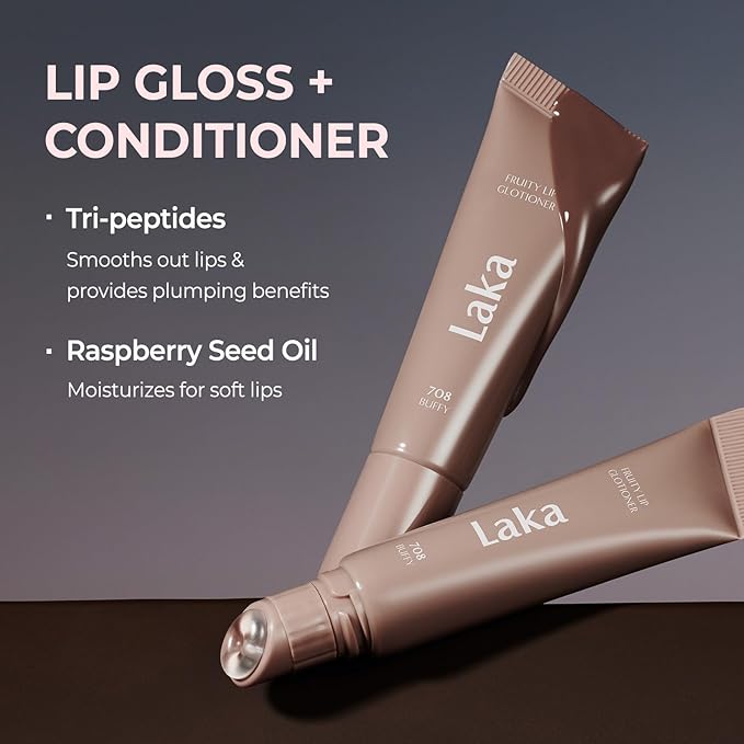 Laka Fruity Lip Glotioner, 10ml/0.33 fl.oz, Lip Gloss with High Shine Vivid Colors, Jelly tip for Hygienic & Easy Application, Plumping Conditioner, Vegan, K-Beauty (#702 Melts)