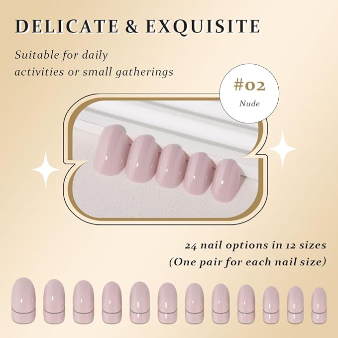 evpct Nude Medium Oval Glossy Press on Nails for Women Gift, Glossy Nude Fake Nail with Nail Kit Manicure Kit, Soft Gel Full Cover Reusable Stick on Soft Acrylic False Nails Perfectly Fit