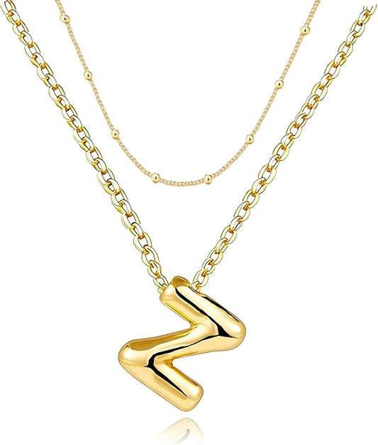 PANSHI Gold Initial Necklaces Gifts for Teen Girls Women Girlfriend Teen Girl Gifts Trendy Stuff Layered Bubble Letter Necklace Gold Jewelry Birthday Gift