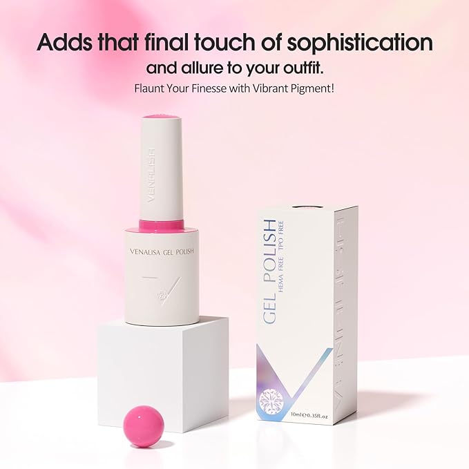 VENALISA Bright Pink Gel Nail Polish, 1 Pcs Pink Gel Polish Color High Gloss Soak Off U V Nail Manicure Salon and DIY at Home Gifts for Women