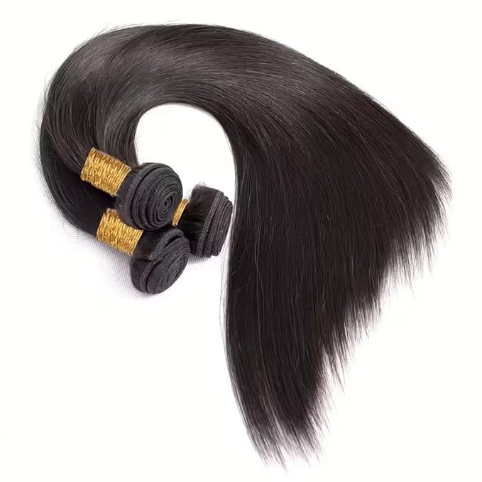 12A Straight Bundles Human Hair, Unprocessed Brazilian Virgin Weave 3 Bundles Human Hair Straight 14 16 18 Inch, 300g/Pack Double Weft Sew In Hair Extensions