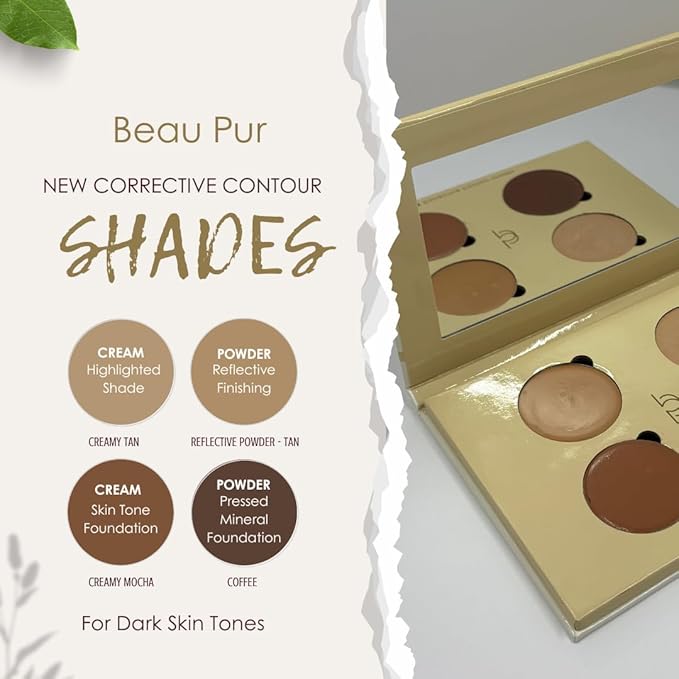 Corrective Contour Palette–Curated Cream & Powder Shades for All Face Shapes and Skin Tones - Sculpt & Define - Optimized, Travel-Friendly - Pure, Cruelty-Free, Made in USA (Dark)