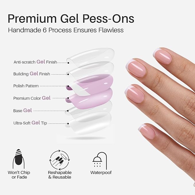 SHANGMENG White French Tip Press on Nails - Soft Gel Square Nails Short for Women Gift, Fit Perfectly & Natural Stick on Nails with Glue in 16 Sizes - 32 Reusable Fake Nails, White French